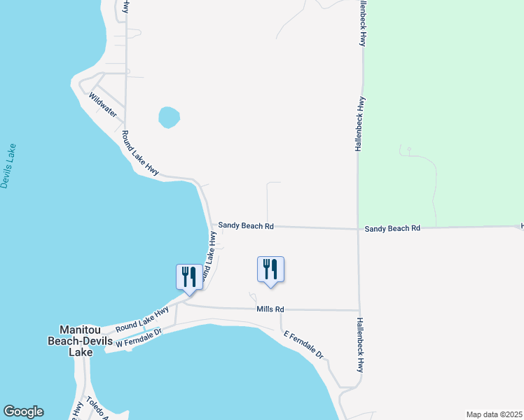 map of restaurants, bars, coffee shops, grocery stores, and more near 6512 Weber Drive in Manitou Beach-Devils Lake