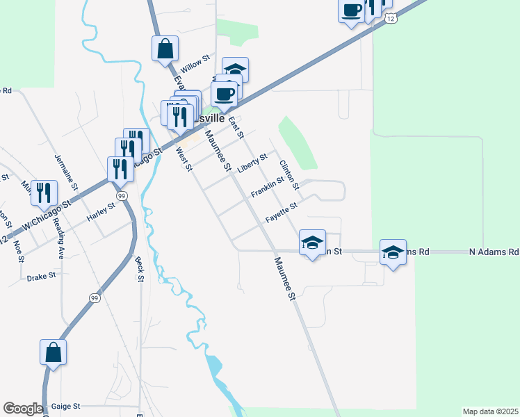 map of restaurants, bars, coffee shops, grocery stores, and more near 403 Maumee Street in Jonesville