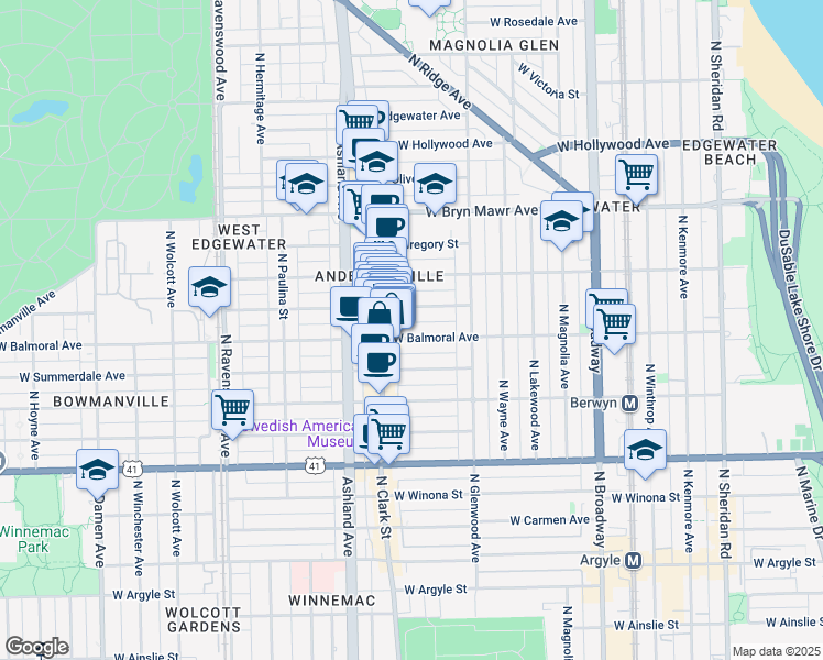 map of restaurants, bars, coffee shops, grocery stores, and more near 1467 West Rascher Avenue in Chicago