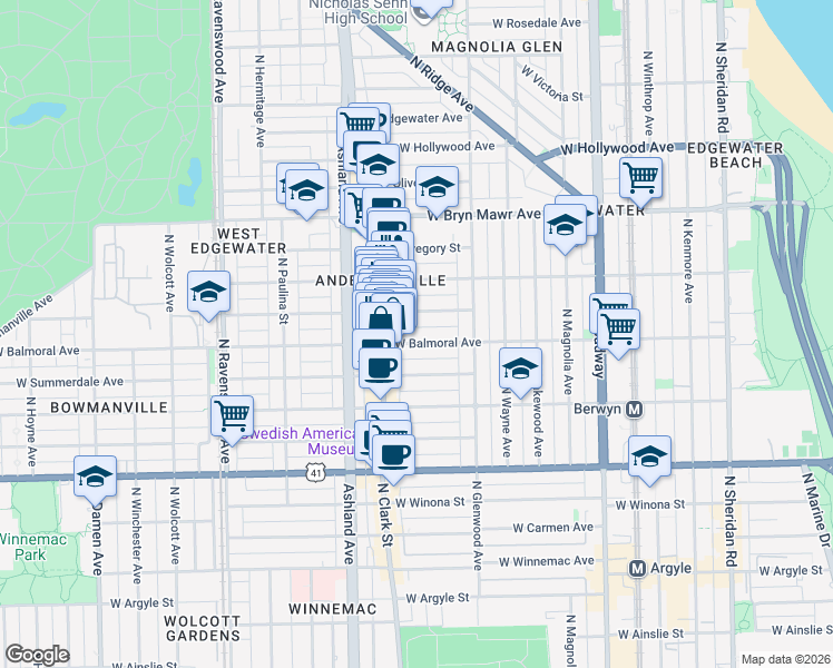 map of restaurants, bars, coffee shops, grocery stores, and more near 1467 West Rascher Avenue in Chicago