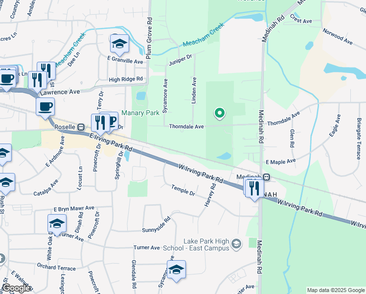 map of restaurants, bars, coffee shops, grocery stores, and more near in Medinah