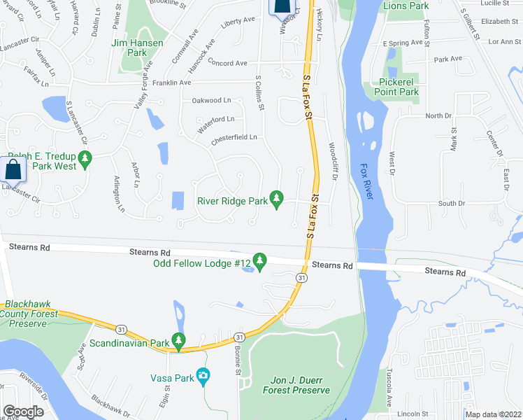 map of restaurants, bars, coffee shops, grocery stores, and more near 1 Thorndale Court in South Elgin