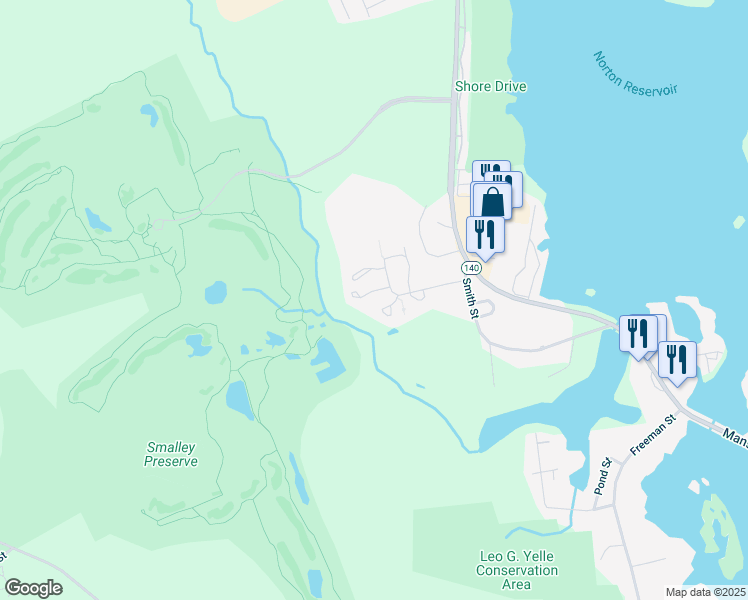 map of restaurants, bars, coffee shops, grocery stores, and more near 143 Godfrey Drive in Norton