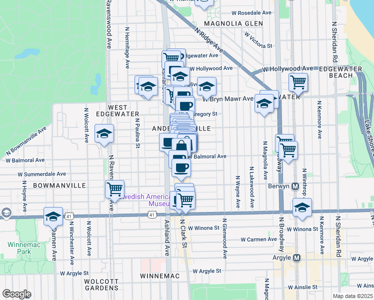 map of restaurants, bars, coffee shops, grocery stores, and more near 1467 West Rascher Avenue in Chicago
