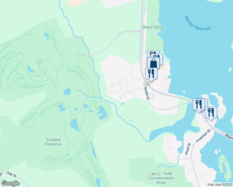 map of restaurants, bars, coffee shops, grocery stores, and more near 143 Godfrey Drive in Norton