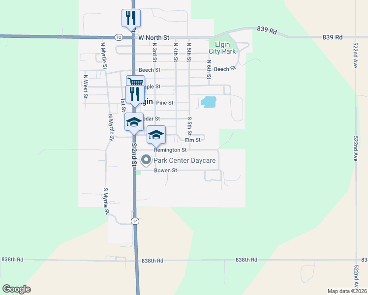 map of restaurants, bars, coffee shops, grocery stores, and more near 300-498 Remington Street in Elgin