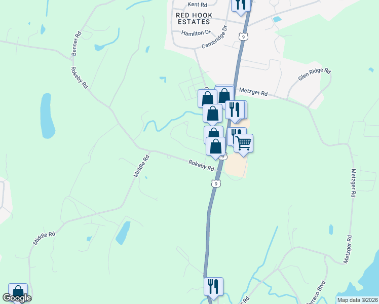 map of restaurants, bars, coffee shops, grocery stores, and more near 75 Jefferson Road in Red Hook