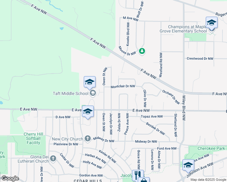 map of restaurants, bars, coffee shops, grocery stores, and more near 815 Jacolyn Dr NW in Cedar Rapids