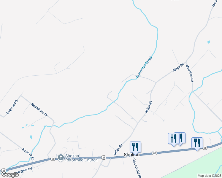 map of restaurants, bars, coffee shops, grocery stores, and more near 78-98 Pvt Road 1 in Shokan