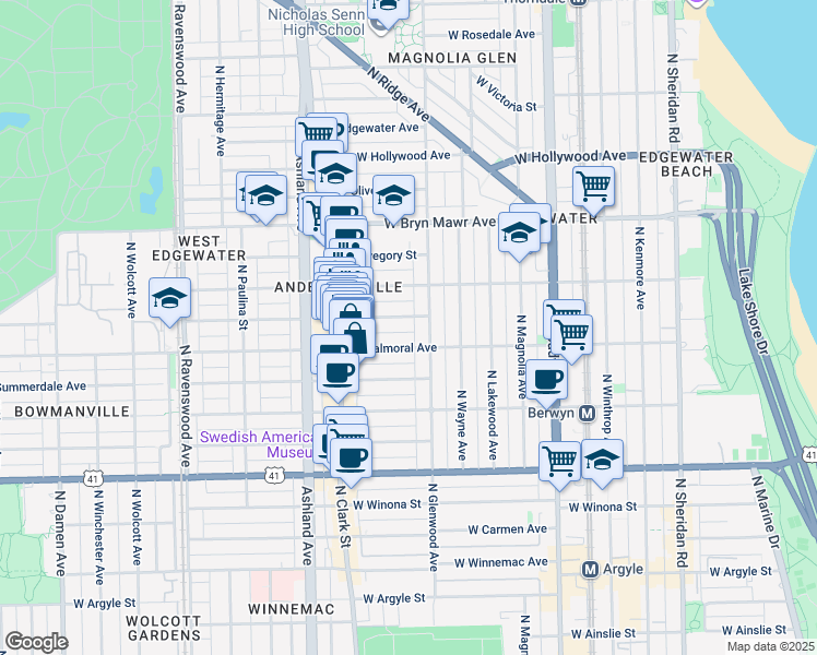 map of restaurants, bars, coffee shops, grocery stores, and more near 1429 West Rascher Avenue in Chicago