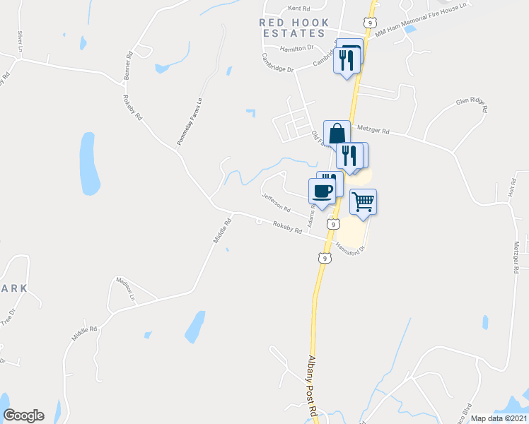 map of restaurants, bars, coffee shops, grocery stores, and more near 48 Rokeby Road in Red Hook