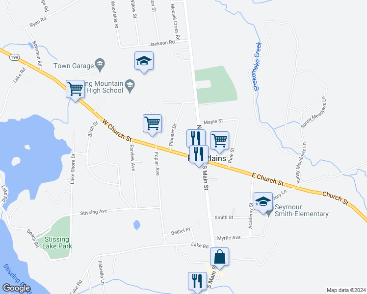 map of restaurants, bars, coffee shops, grocery stores, and more near 2925 Church Street in Pine Plains