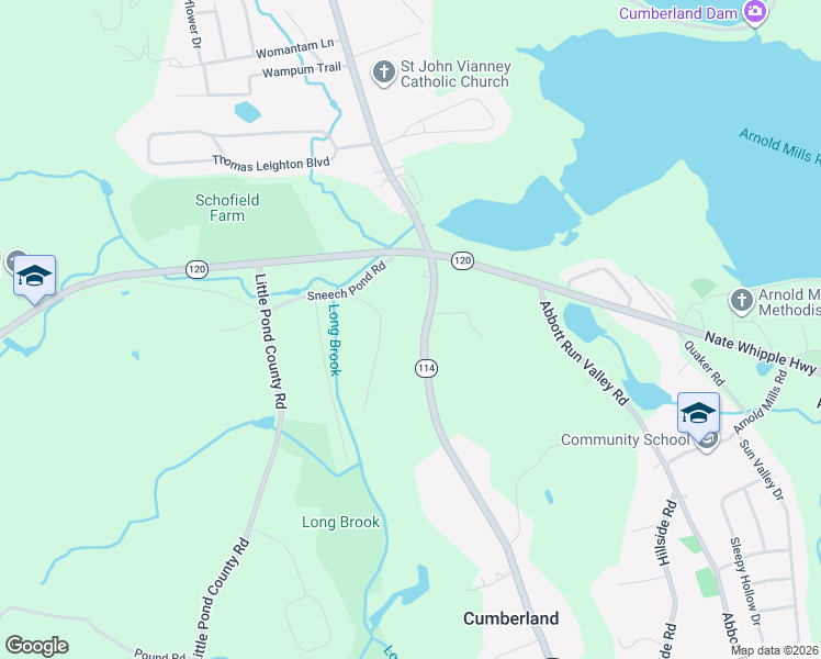 map of restaurants, bars, coffee shops, grocery stores, and more near 3384 Diamond Hill Road in Cumberland