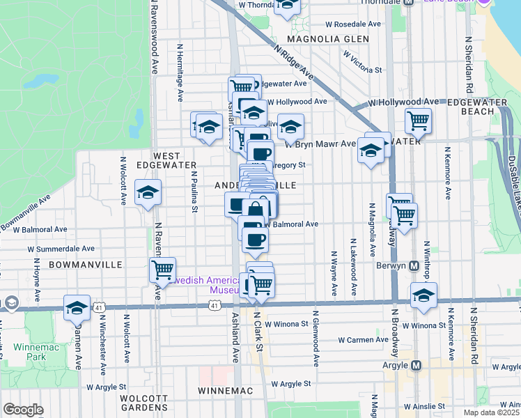 map of restaurants, bars, coffee shops, grocery stores, and more near 1467 West Rascher Avenue in Chicago