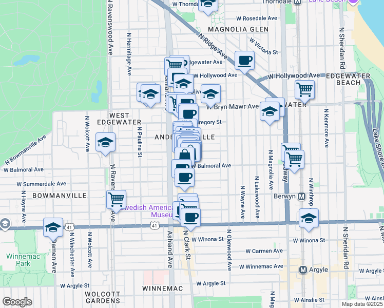 map of restaurants, bars, coffee shops, grocery stores, and more near 1467 West Rascher Avenue in Chicago