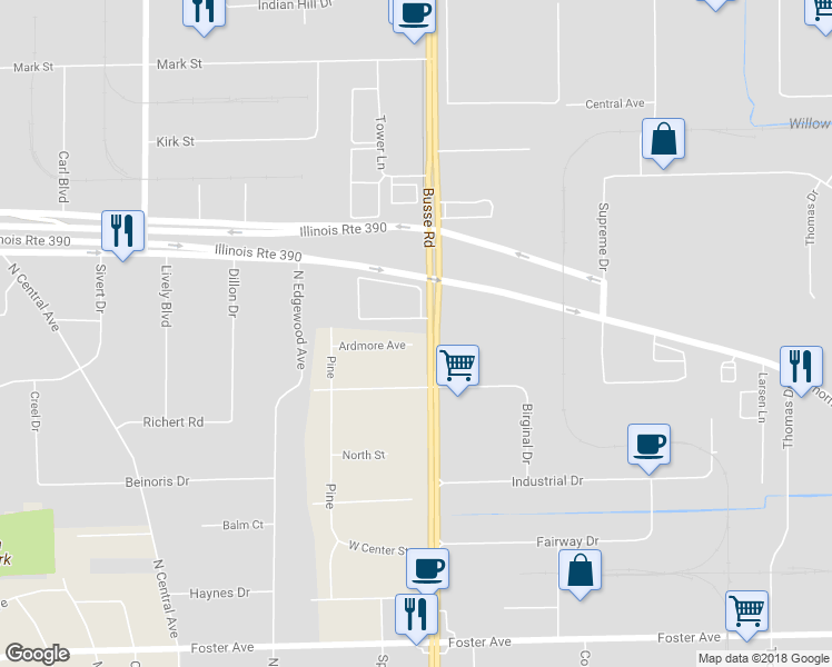 map of restaurants, bars, coffee shops, grocery stores, and more near 17W024 Ardmore Avenue in Bensenville