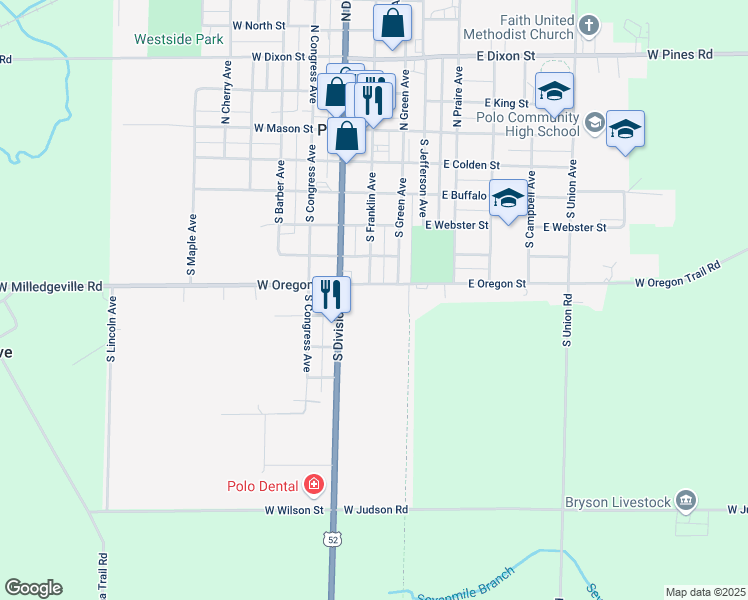 map of restaurants, bars, coffee shops, grocery stores, and more near 103 E Oregon St in Polo