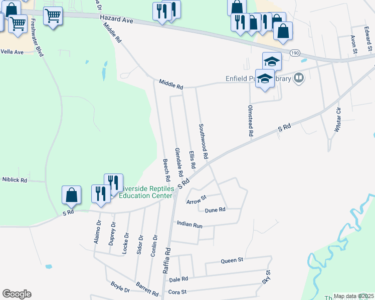 map of restaurants, bars, coffee shops, grocery stores, and more near 7 Ellis Road in Enfield
