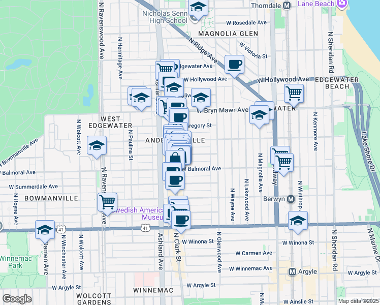 map of restaurants, bars, coffee shops, grocery stores, and more near 1467 West Rascher Avenue in Chicago