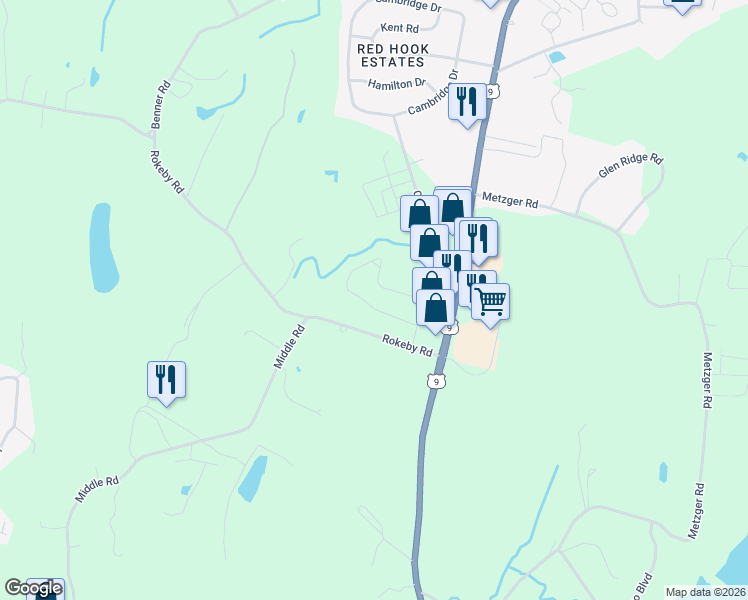 map of restaurants, bars, coffee shops, grocery stores, and more near 75 Jefferson Road in Red Hook