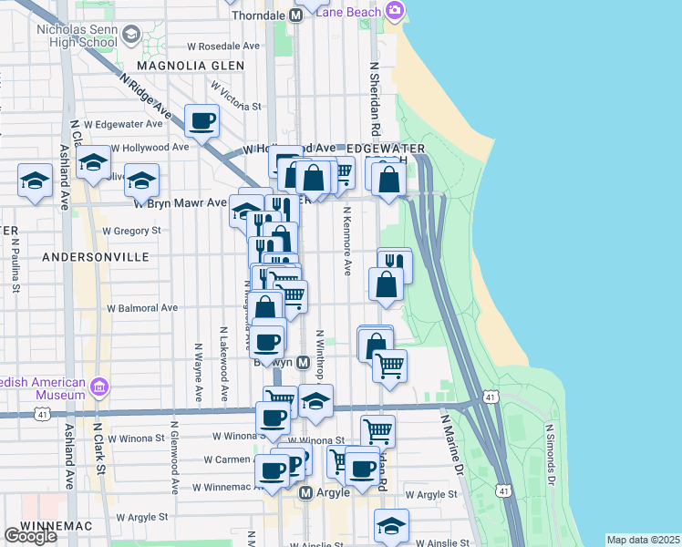 map of restaurants, bars, coffee shops, grocery stores, and more near in Chicago