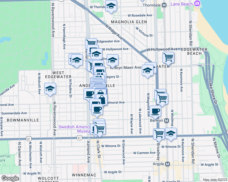 map of restaurants, bars, coffee shops, grocery stores, and more near 1429 West Rascher Avenue in Chicago