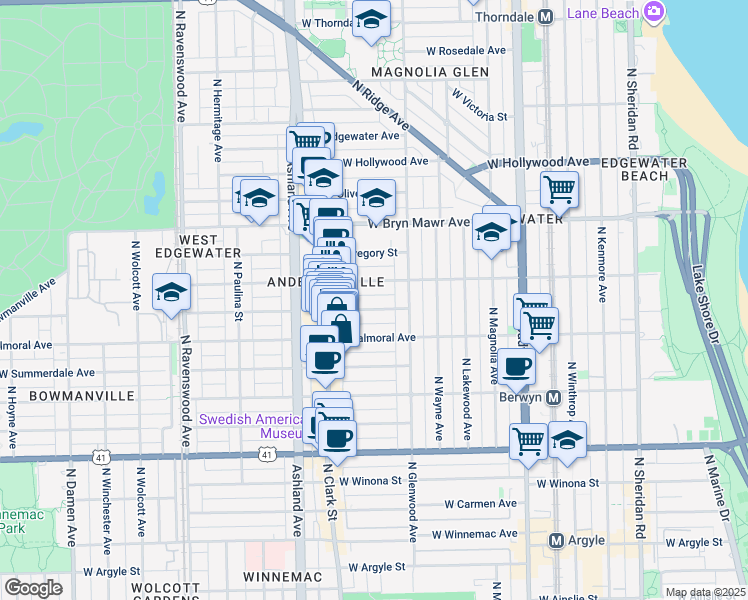 map of restaurants, bars, coffee shops, grocery stores, and more near 1429 West Rascher Avenue in Chicago