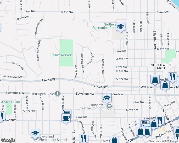 map of restaurants, bars, coffee shops, grocery stores, and more near 1620 Seminole Avenue Northwest in Cedar Rapids