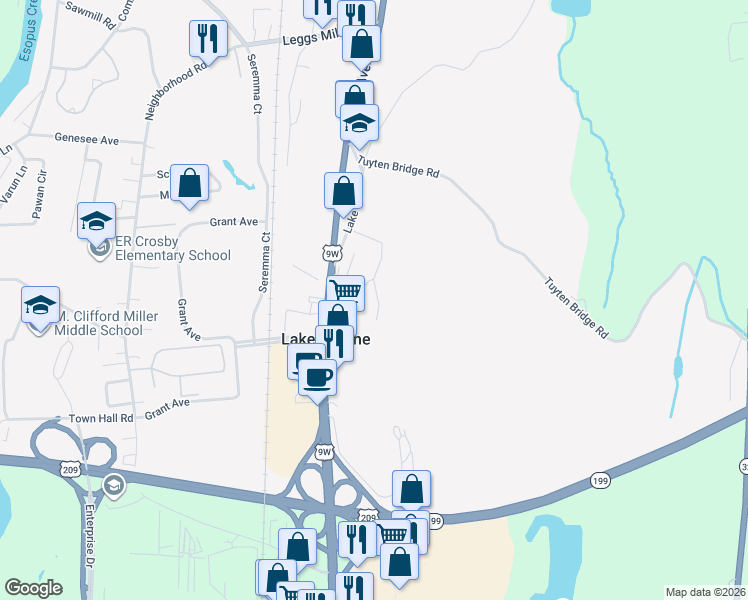 map of restaurants, bars, coffee shops, grocery stores, and more near 63 Carle Terrace in Lake Katrine