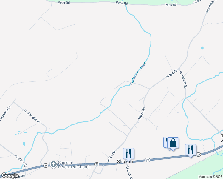 map of restaurants, bars, coffee shops, grocery stores, and more near 55 Matthews Lane in Shokan
