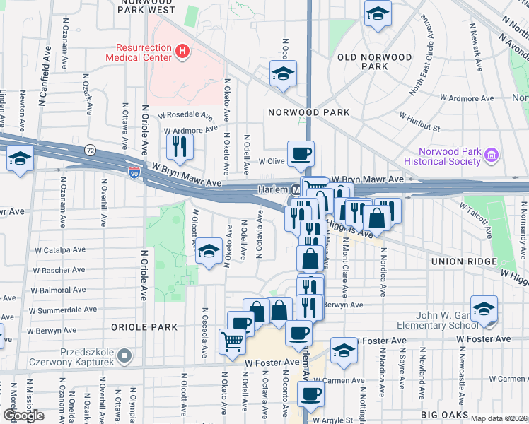 map of restaurants, bars, coffee shops, grocery stores, and more near in Chicago
