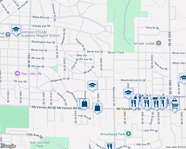 map of restaurants, bars, coffee shops, grocery stores, and more near 2445 5th Avenue Southeast in Cedar Rapids