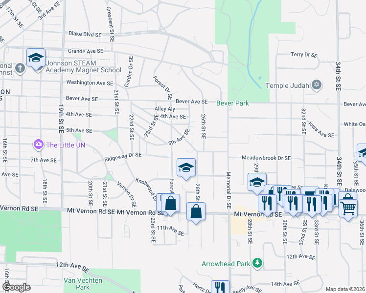 map of restaurants, bars, coffee shops, grocery stores, and more near 2445 5th Avenue Southeast in Cedar Rapids