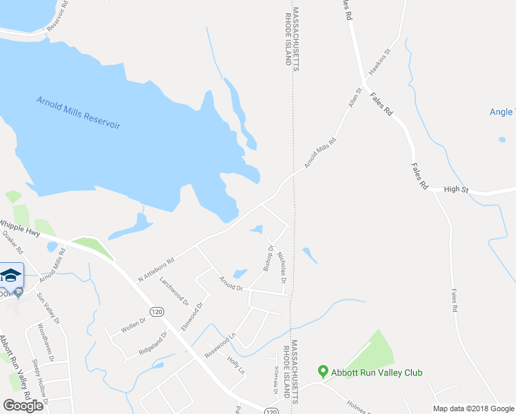 map of restaurants, bars, coffee shops, grocery stores, and more near 46 North Attleboro Road in Cumberland