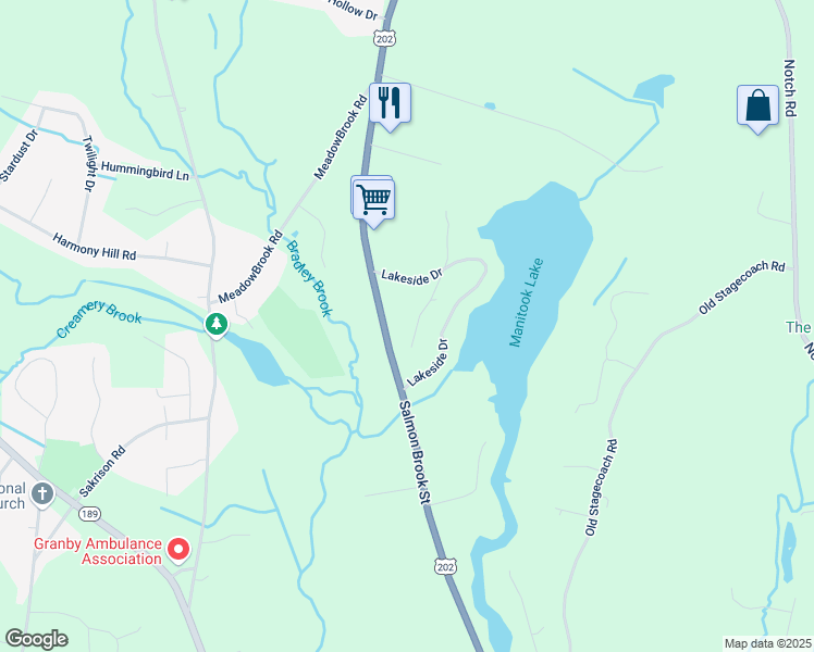 map of restaurants, bars, coffee shops, grocery stores, and more near 480 Salmon Brook Street in Granby
