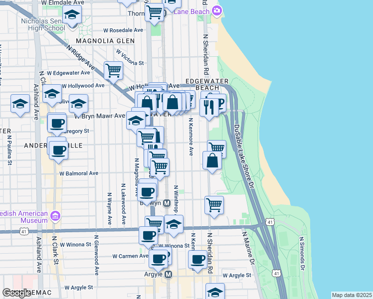 map of restaurants, bars, coffee shops, grocery stores, and more near in Chicago