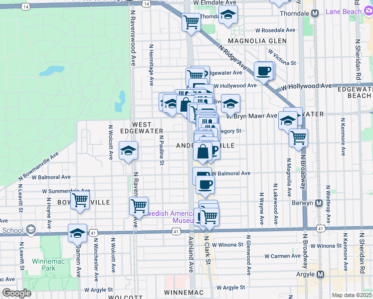 map of restaurants, bars, coffee shops, grocery stores, and more near in Chicago