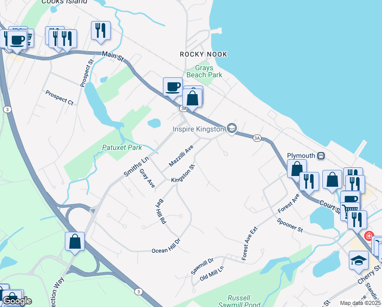 map of restaurants, bars, coffee shops, grocery stores, and more near 20 Crescent Street in Kingston
