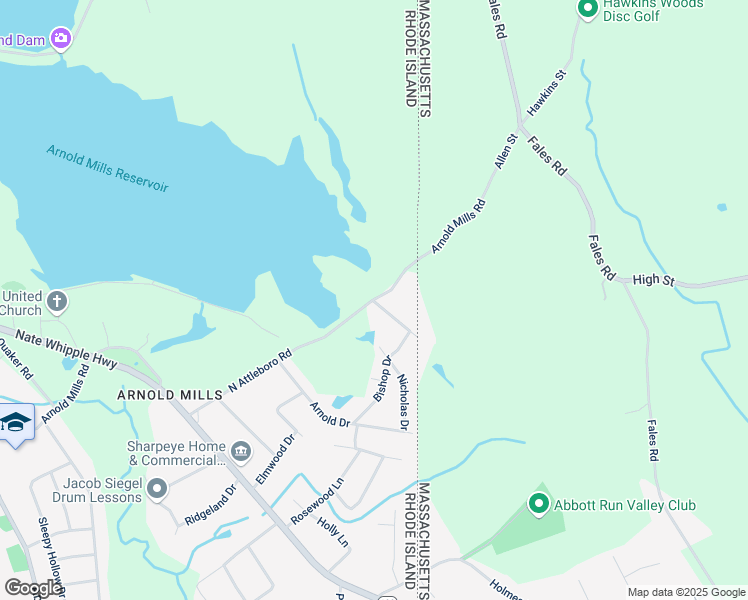 map of restaurants, bars, coffee shops, grocery stores, and more near 105 North Attleboro Road in Cumberland