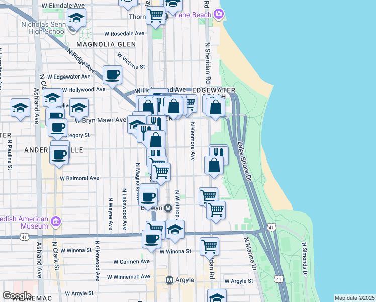 map of restaurants, bars, coffee shops, grocery stores, and more near in Chicago