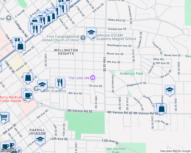 map of restaurants, bars, coffee shops, grocery stores, and more near in Cedar Rapids