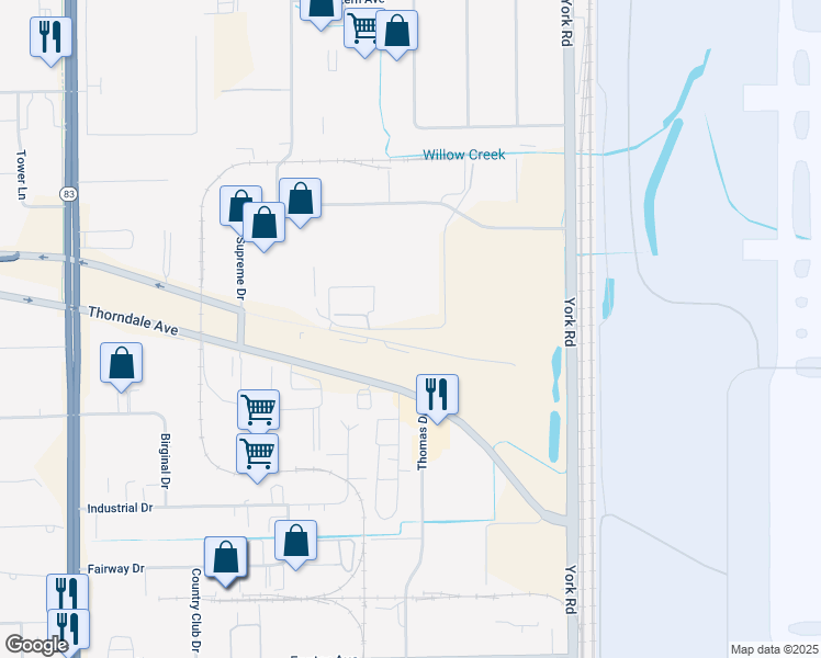 map of restaurants, bars, coffee shops, grocery stores, and more near 850 Thomas Drive in Bensenville