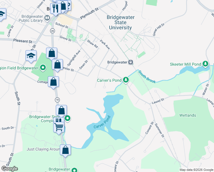 map of restaurants, bars, coffee shops, grocery stores, and more near 50 Carver Drive in Bridgewater