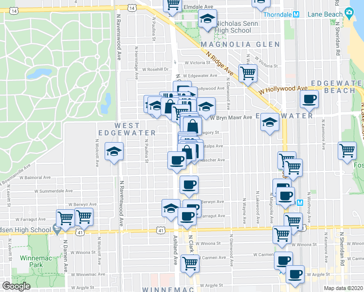 map of restaurants, bars, coffee shops, grocery stores, and more near in Chicago