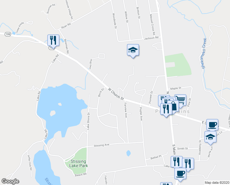 map of restaurants, bars, coffee shops, grocery stores, and more near 2815 Church Street in Pine Plains