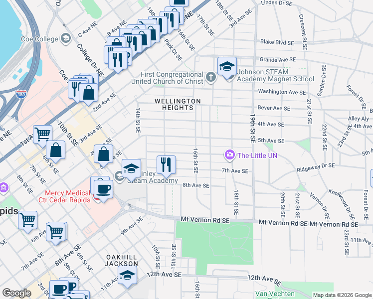 map of restaurants, bars, coffee shops, grocery stores, and more near in Cedar Rapids
