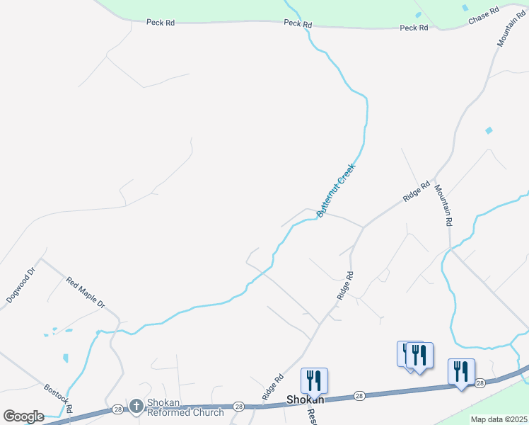 map of restaurants, bars, coffee shops, grocery stores, and more near 55 Matthews Lane in Shokan