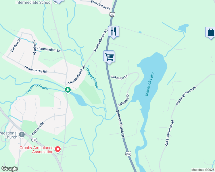 map of restaurants, bars, coffee shops, grocery stores, and more near 479 Salmon Brook Street in Granby