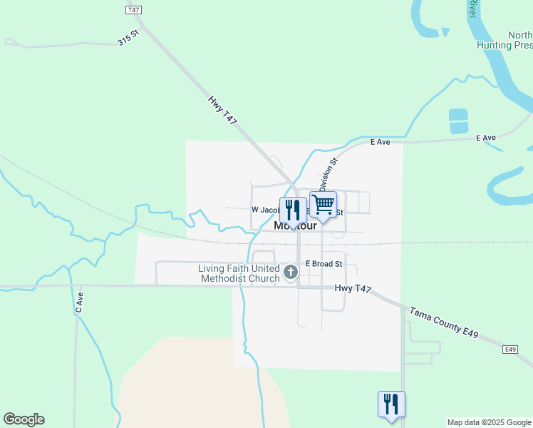 map of restaurants, bars, coffee shops, grocery stores, and more near 100-198 West Jacob Street in Montour