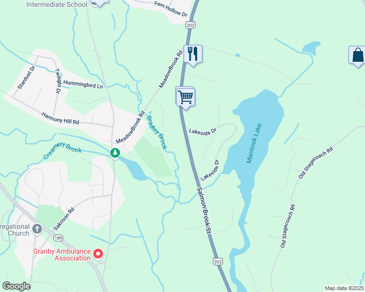 map of restaurants, bars, coffee shops, grocery stores, and more near 479 Salmon Brook Street in Granby